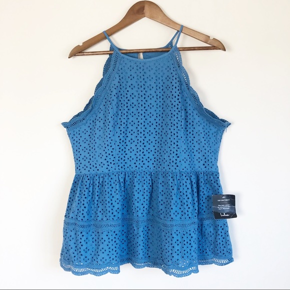 Lulus Tops - 3/$30 NWT Lulus Blue Eyelet Halter Tank Sz XL 32